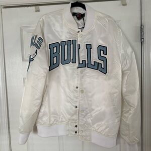 White Bulls Satin Bomber Jacket NBA